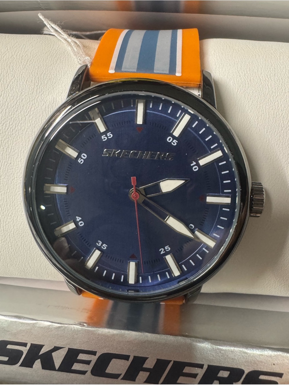 Skechers Blue Dial Orange Silicone Strap Watch with Stripe Accent